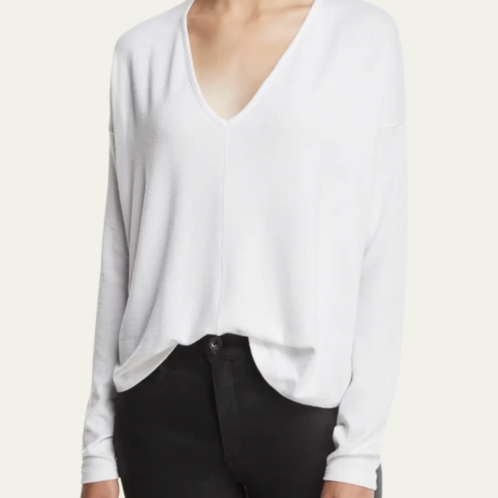 Rag & Bone Hudson V-Neck Thin Pullover Sweater Long Sleeve White Women's Size XS